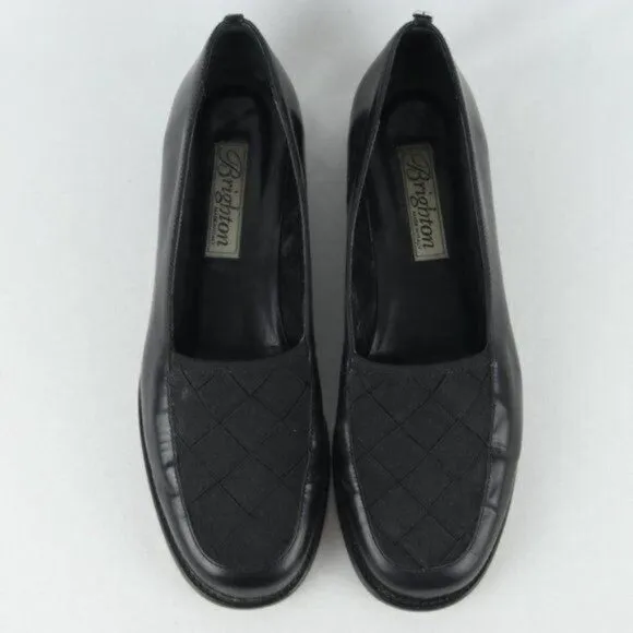 Brighton Women's Size 10 Black Leather Stretch Woven Upper Slip On Loafers