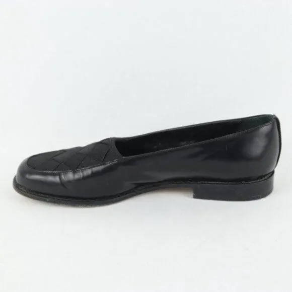 Brighton Women's Size 10 Black Leather Stretch Woven Upper Slip On Loafers