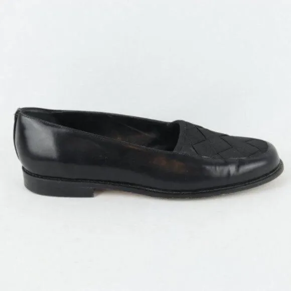 Brighton Women's Size 10 Black Leather Stretch Woven Upper Slip On Loafers