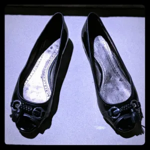 Brooks Brothers peep toe leather flats black 8.5