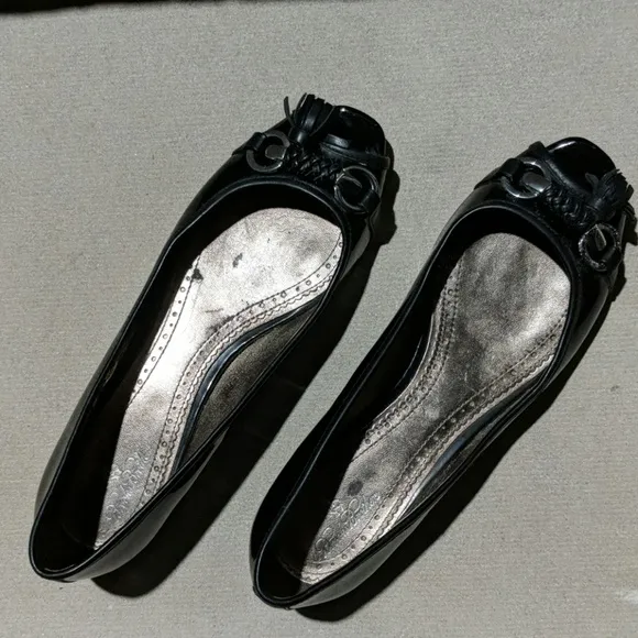 Brooks Brothers peep toe leather flats black 8.5