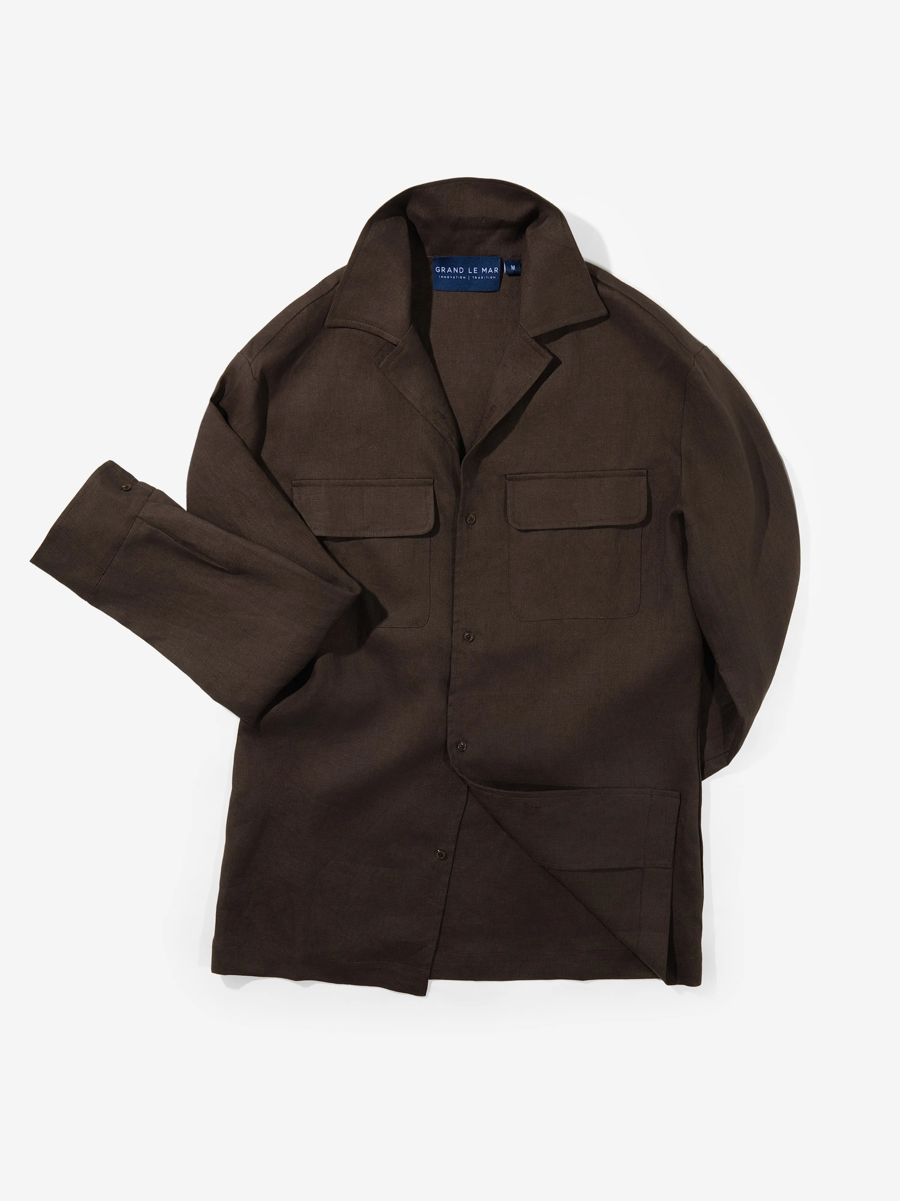 Brown Linen Camp Shirt