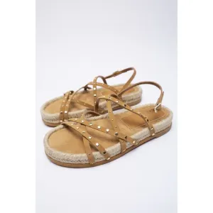 Brown Zara Suede Stud Embellished Straps Gladiator Espadrille Sandals (NWT)