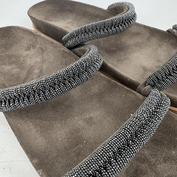 Brunello Cucinelli sandals 40 leather braided monili slip on slide designer