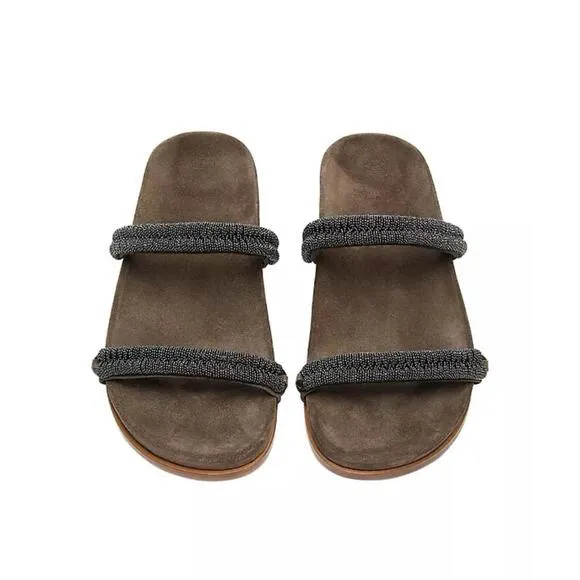 Brunello Cucinelli sandals 40 leather braided monili slip on slide designer