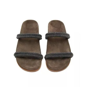 Brunello Cucinelli sandals 40 leather braided monili slip on slide designer