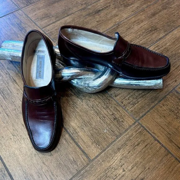 Bruno Magli Gilbert Brown Woven Braid Slip On Dress Loafers Size  8.5 M