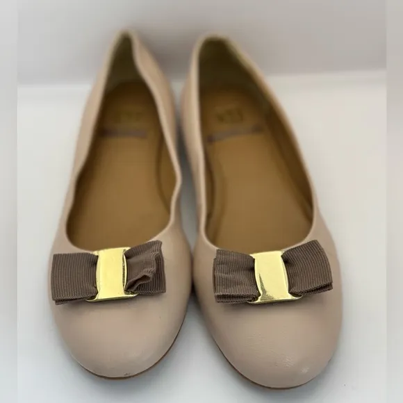 BRUNO MAGLI Women’s US Size 10 Mina Bow Leather Ballet Flats Beige