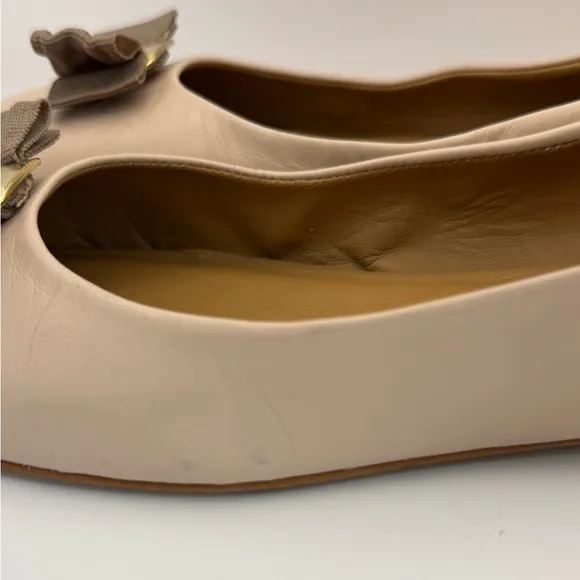 BRUNO MAGLI Women’s US Size 10 Mina Bow Leather Ballet Flats Beige