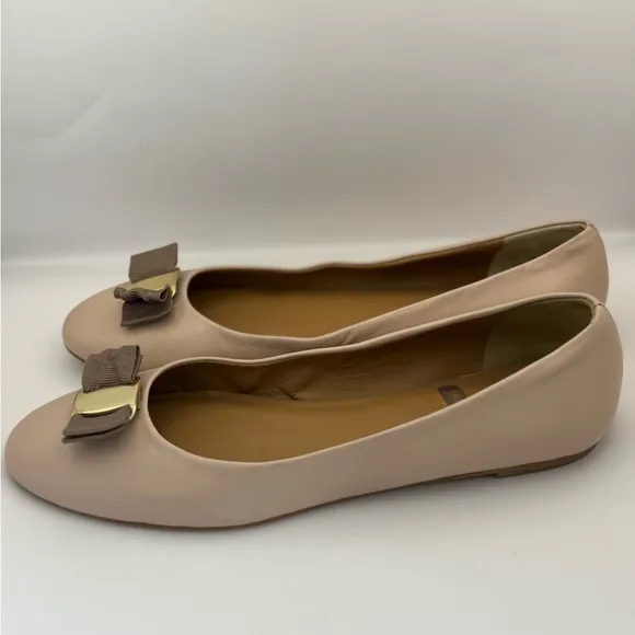 BRUNO MAGLI Women’s US Size 10 Mina Bow Leather Ballet Flats Beige