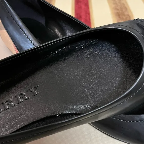 BURBERRY AUTHENTIC HAYMARKET YATES COATED CANVAS LEATHER BALLET…