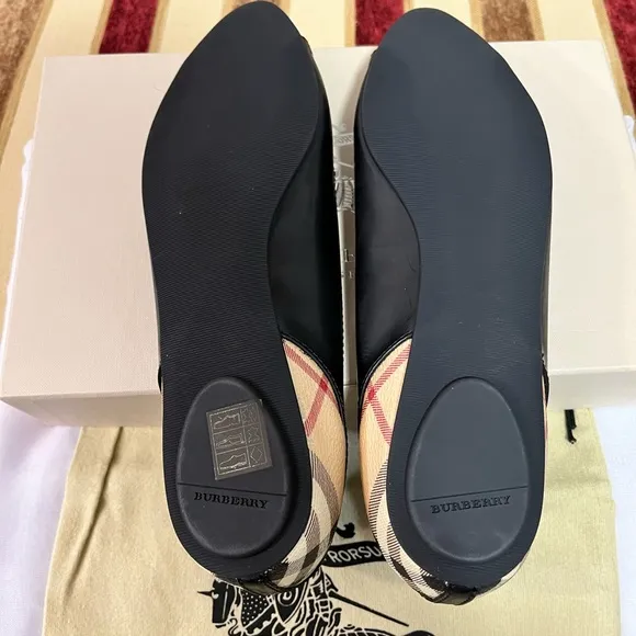 BURBERRY AUTHENTIC HAYMARKET YATES COATED CANVAS LEATHER BALLET…