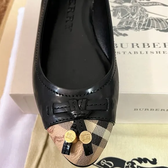 BURBERRY AUTHENTIC HAYMARKET YATES COATED CANVAS LEATHER BALLET…