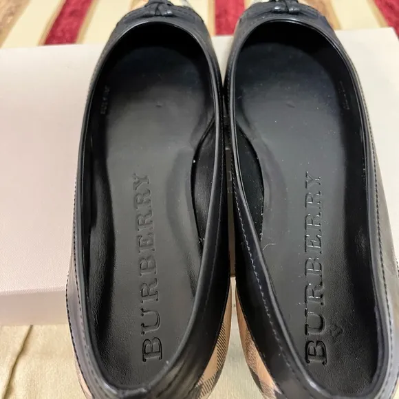 BURBERRY AUTHENTIC HAYMARKET YATES COATED CANVAS LEATHER BALLET…