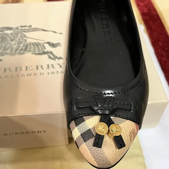BURBERRY AUTHENTIC HAYMARKET YATES COATED CANVAS LEATHER BALLET…