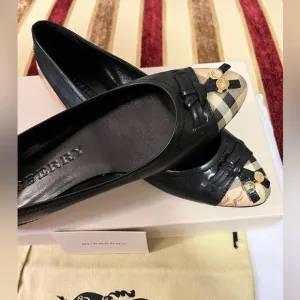 BURBERRY AUTHENTIC HAYMARKET YATES COATED CANVAS LEATHER BALLET…