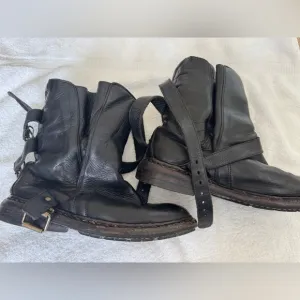 Burberry Black Combat Moto Boots with Leather Finish