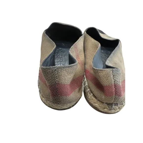 Burberry Brit Womens Plaid Brown Canvas Espadrille Flats Size 38 SKU 8264
