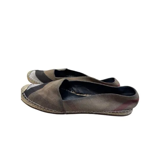 Burberry Brit Womens Plaid Brown Canvas Espadrille Flats Size 38 SKU 8264