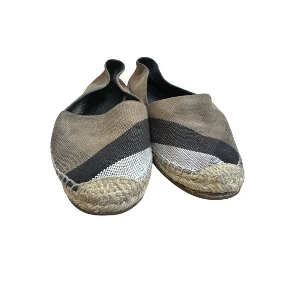 Burberry Brit Womens Plaid Brown Canvas Espadrille Flats Size 38 SKU 8264