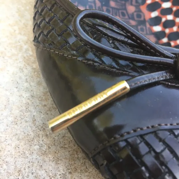 Burberry dark brown braided cap toe bow flats 35.5