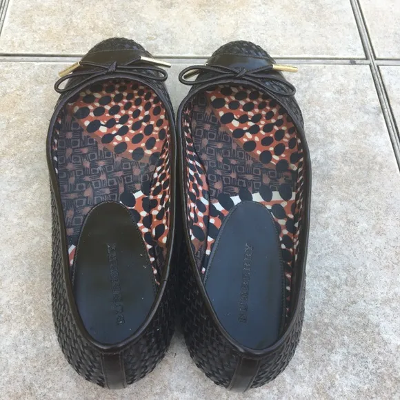 Burberry dark brown braided cap toe bow flats 35.5