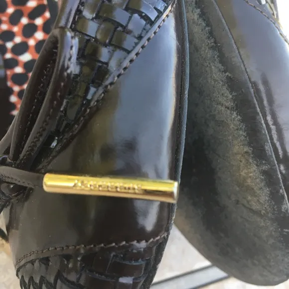 Burberry dark brown braided cap toe bow flats 35.5