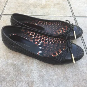 Burberry dark brown braided cap toe bow flats 35.5