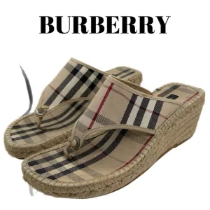 Burberry Nova Check Canvas Espadrille Wedge Sandals Size: EU 38 (US 7.5-8 )
