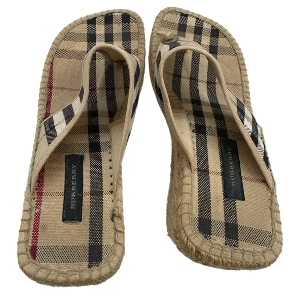 Burberry Nova Check Canvas Espadrille Wedge Sandals Size: EU 38 (US 7.5-8 )