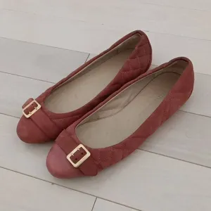 Burberry Women's Suede Quilted Buckle Cap Toe Ballet Flats Pink Size 37