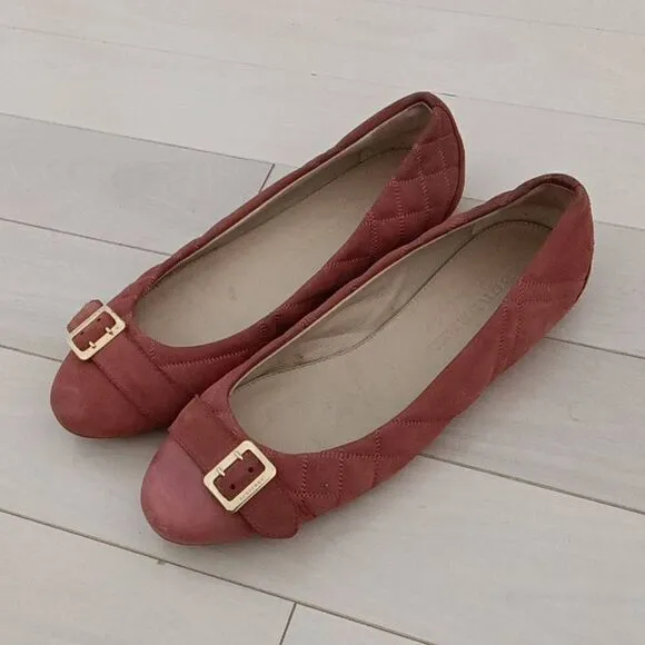 Burberry Women's Suede Quilted Buckle Cap Toe Ballet Flats Pink Size 37