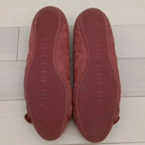 Burberry Women's Suede Quilted Buckle Cap Toe Ballet Flats Pink Size 37