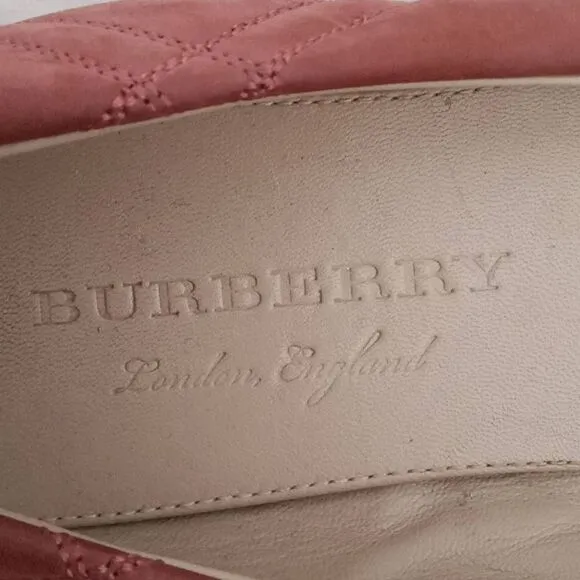 Burberry Women's Suede Quilted Buckle Cap Toe Ballet Flats Pink Size 37