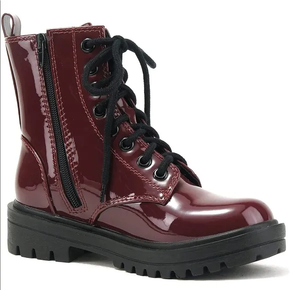 Burgundy Lace Up Combat Boots