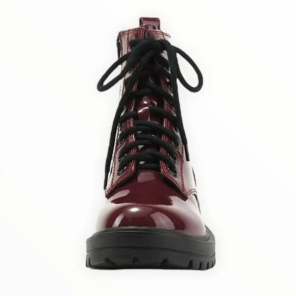 Burgundy Lace Up Combat Boots
