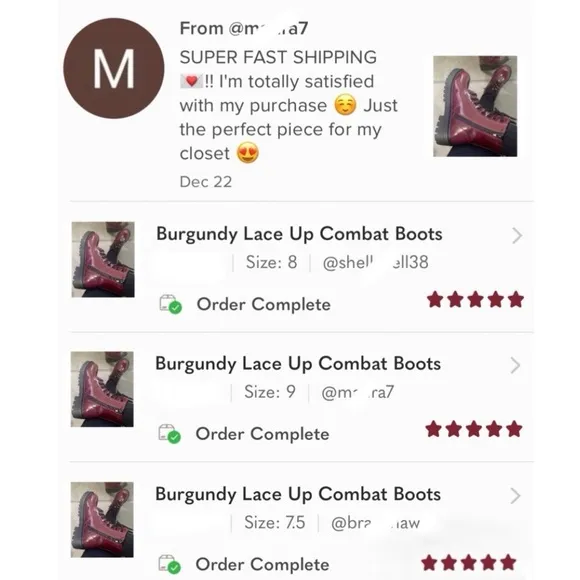 Burgundy Lace Up Combat Boots