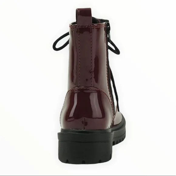 Burgundy Lace Up Combat Boots