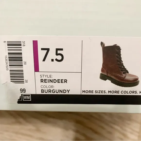 Burgundy Reindeer Combat Boots Lace Up Lug Sole - 7.5 - NEW