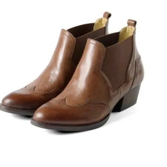 BUSSOLA Alameda Western Chelsea Bootie Brown Leather 6.5
