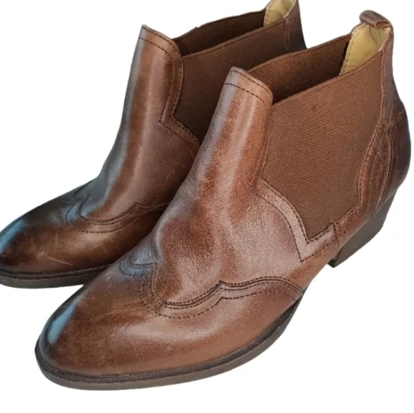 BUSSOLA Alameda Western Chelsea Bootie Brown Leather 6.5