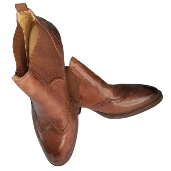 BUSSOLA Alameda Western Chelsea Bootie Brown Leather 6.5