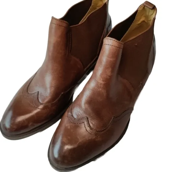 BUSSOLA Alameda Western Chelsea Bootie Brown Leather 6.5