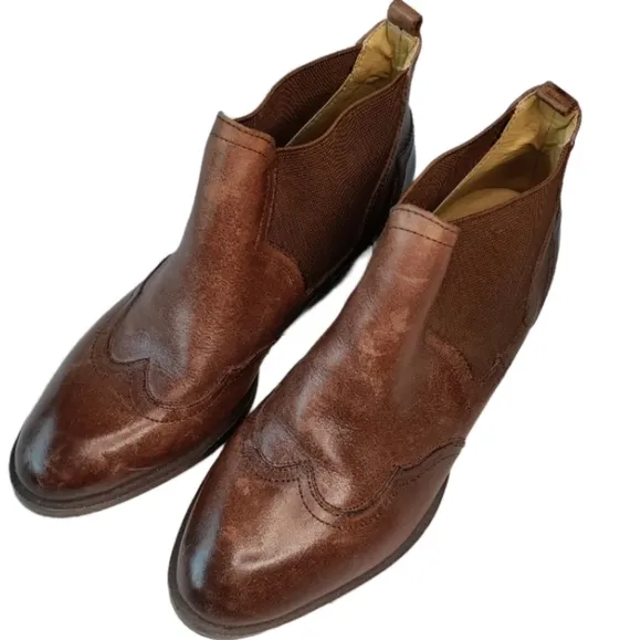BUSSOLA Alameda Western Chelsea Bootie Brown Leather 6.5