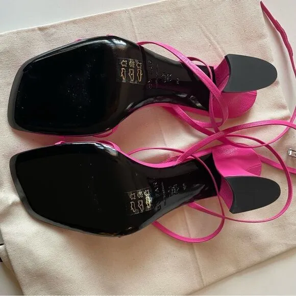 BY FAR Pink Kersti Textured-Leather Sandals