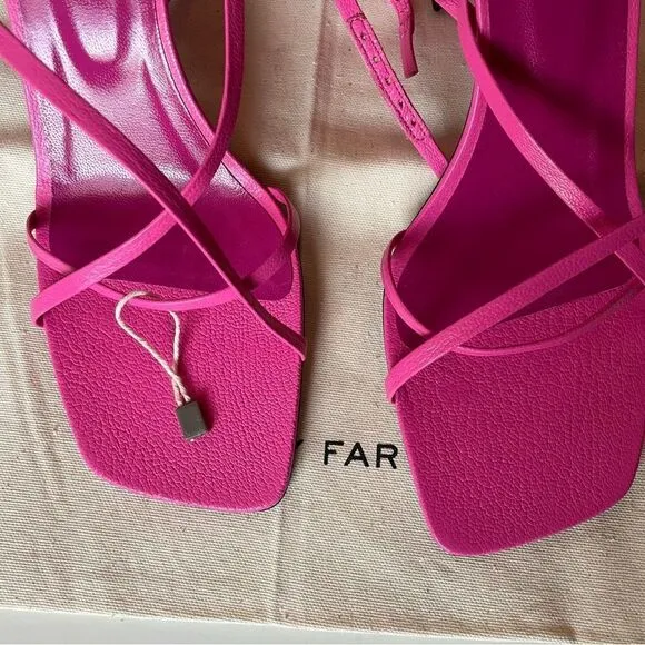 BY FAR Pink Kersti Textured-Leather Sandals