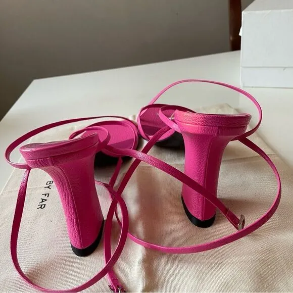 BY FAR Pink Kersti Textured-Leather Sandals