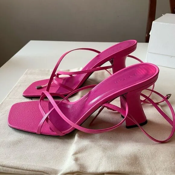 BY FAR Pink Kersti Textured-Leather Sandals