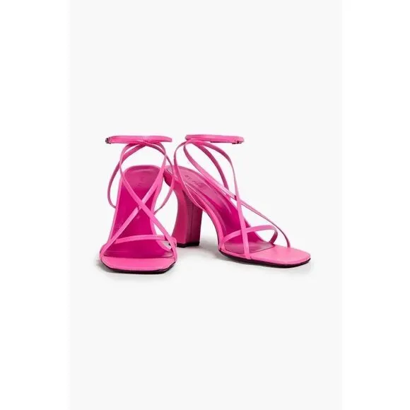 BY FAR Pink Kersti Textured-Leather Sandals