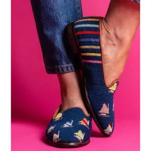 By Paige Needlepoint Loafers Blue Sailboats Sailor Nautical Preppy 7.5